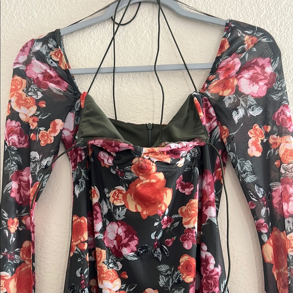 Vici Green Floral Long Sleeve Dress - Picture 3 of 4